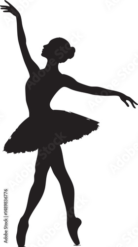 Silhouette of a ballerina en pointe, delicate grace in motion – plain white background