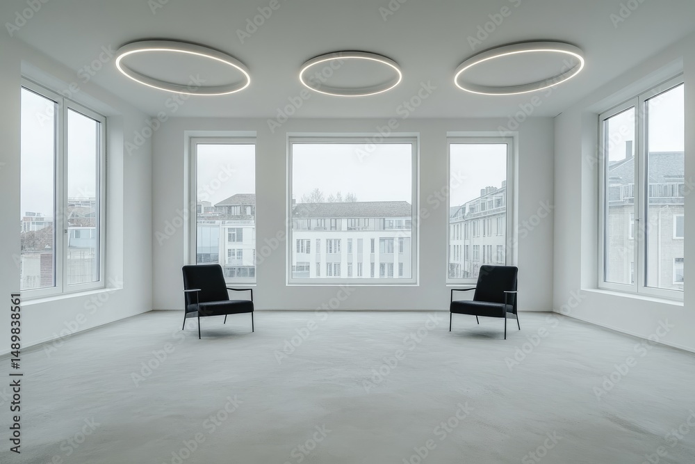 Fototapeta premium Modern, Empty Office Space with City Views