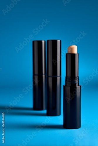 Wallpaper Mural Three black makeup sticks against a vibrant blue background.  A light beige stick is visible in the center Torontodigital.ca