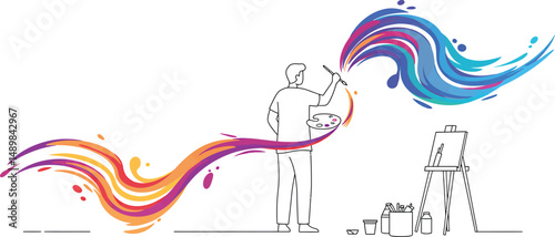 Painter Creating Swirl of Color - Minimalist Vector