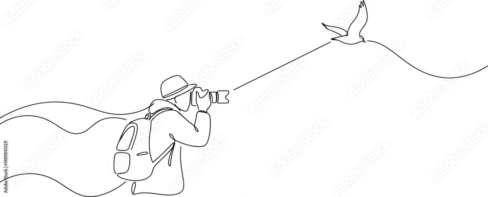 Photographer Capturing Bird in Flight - Minimalist Vector Photographer Capturing Bird in Flight - Minimalist Vector