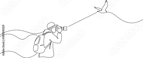 Photographer Capturing Bird in Flight - Minimalist Vector