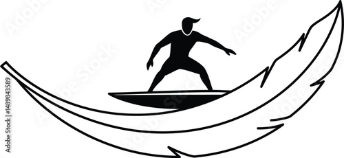 Feather Wave Surfer - Minimalist Vector Design