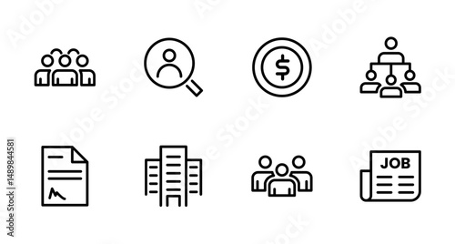Hiring Process Line Icons. Recruitment, Job Application, Interview, Candidate Selection Vector Set