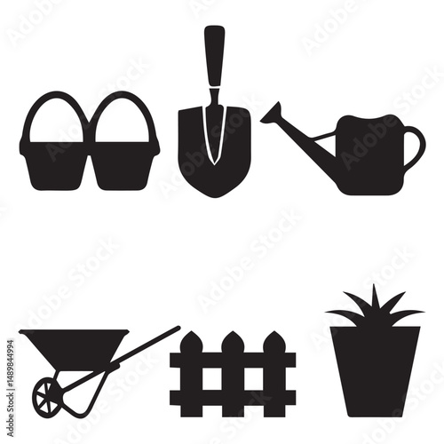 Gardening tools set vector illustration with icons and symbols related to garden and fashion design