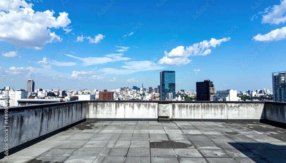 Fototapeta premium Expansive Rooftop View Over Urban Landscape with Open Sky