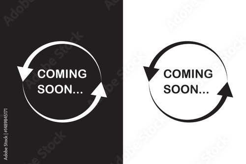 Coming soon banner icon in flat style. Promotion label vector illustration on isolated background. Open poster sign business concept.