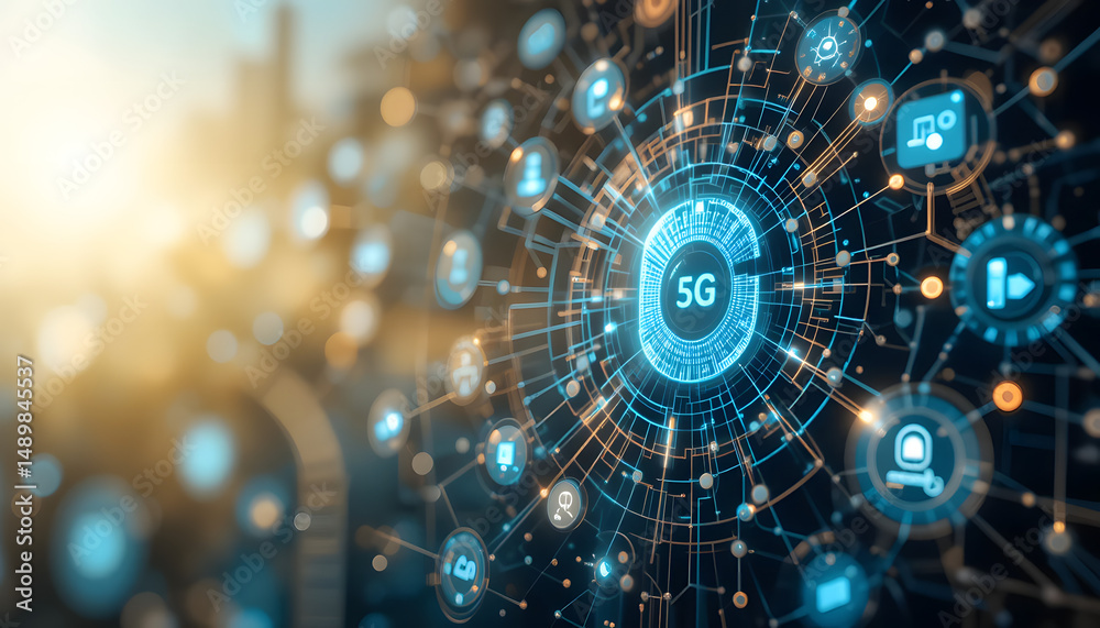Fototapeta premium 5g connectivity with signal telecommunication illustration design