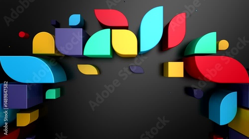 Geometric Shapes Form a Wave. Abstract motion, 3d rendering, 4k resolution

