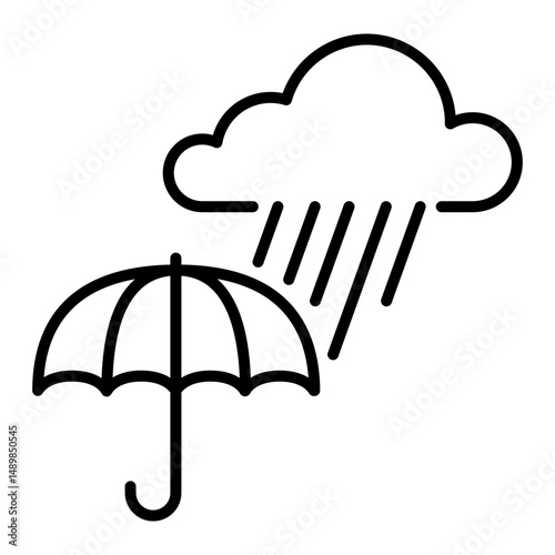 Umbrella with heavy rain icon, representing stormy weather and protection. Symbolizes rainfall, wet conditions, and outdoor preparedness