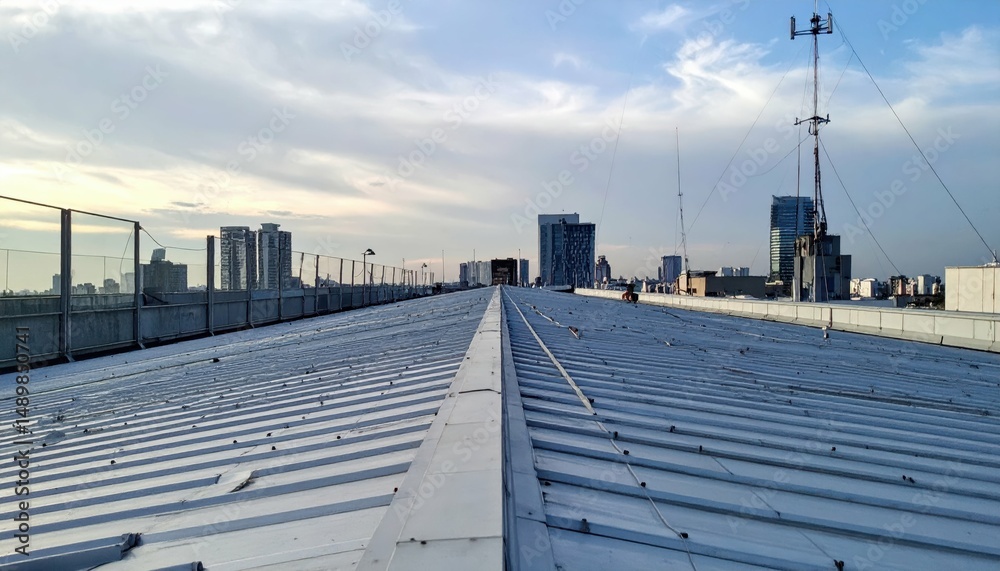 Obraz premium Human Element on Rooftop with Signs of Activity and Urban Setting