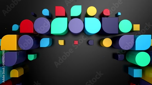Geometric Shapes Form a Wave. Abstract motion, 3d rendering, 4k resolution
