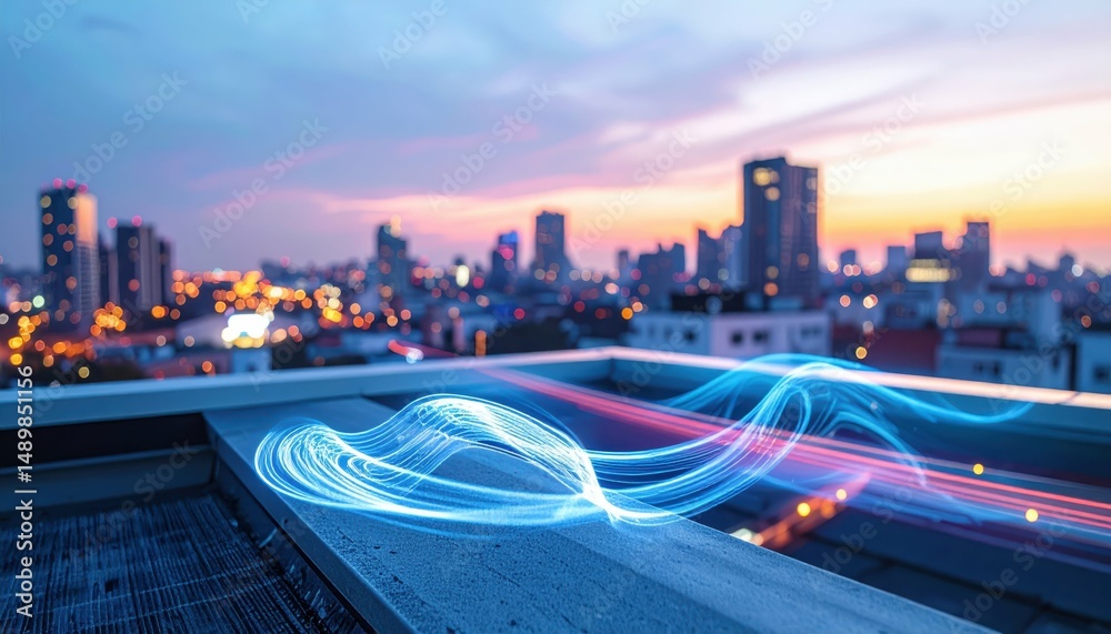 Obraz premium Vibrant Rooftop View Capturing City Sounds in Enchanting Light Trails
