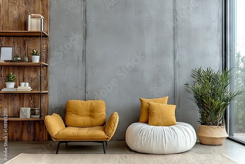 Cozy minimalist living room with yellow accents urban apartment interior design bright environment modern viewpoint