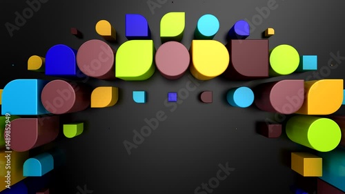 Geometric Shapes Form a Wave. Abstract motion, 3d rendering, 4k resolution
