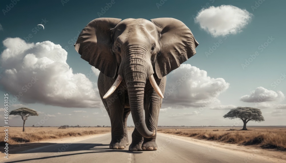 Fototapeta premium Majestic Elephant on African Savanna Road