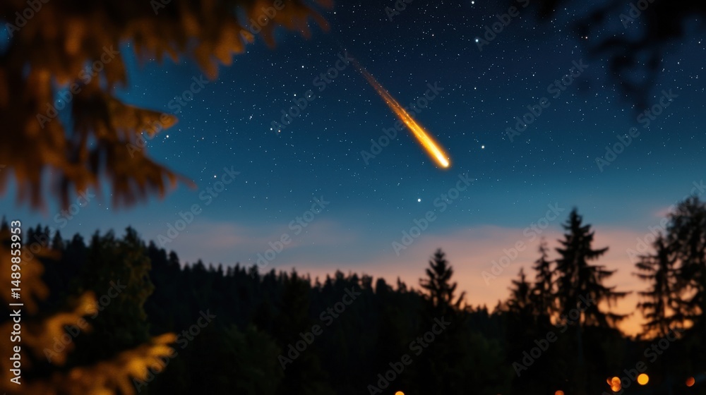 Fototapeta premium A comet is shooting through the sky above a forest
