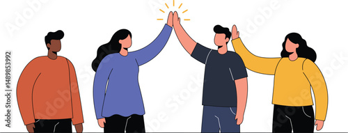 Team High-Five Vector Illustration