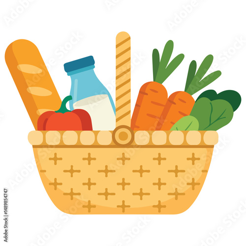 Grocery basket with items for giving isolated vector illustration on white background