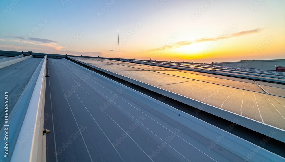 Fototapeta premium Rooftop Surface Temperature Measurement at Sunset with Solar Panels