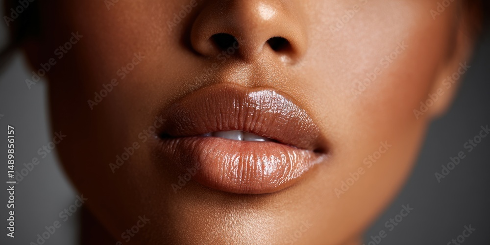 Obraz premium Beautiful close-up of smooth lips showcasing natural shine at sunset