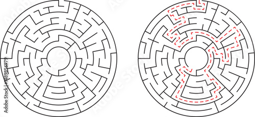 Circular maze illustration with path uncovered representing solution finding process clearly