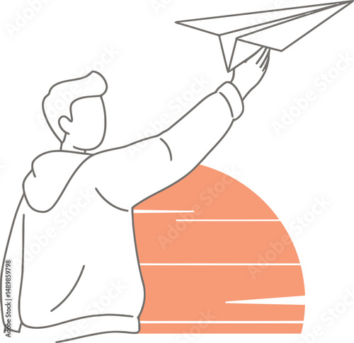 Minimalist Person with Paper Airplane at Sunset