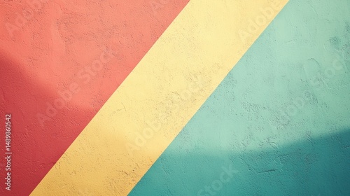 Textured Wall with Bold Diagonal Stripes in Red, Yellow, and Green