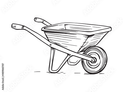 Wheelbarrow vector line art illustration