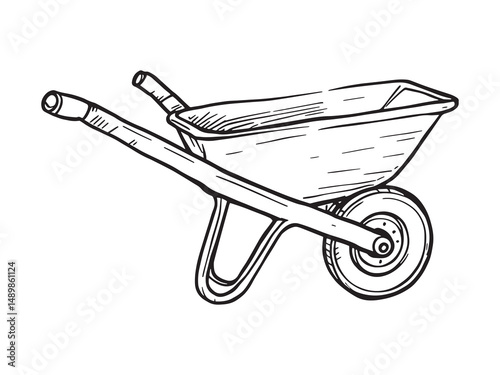 Wheelbarrow vector line art illustration