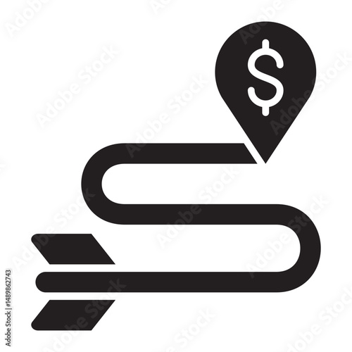 Pin money route icon. Business target profit icon. Symbol of aim, goal, award, target, completed, accomplished. Vector illustration.