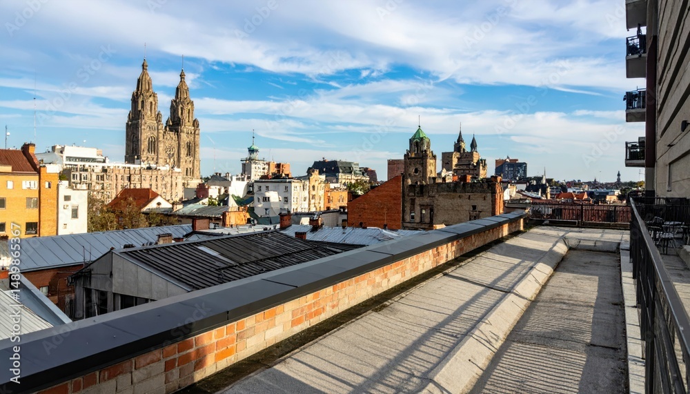 Naklejka premium Rooftop View Overlooking Gothic and Art Deco Architecture Style