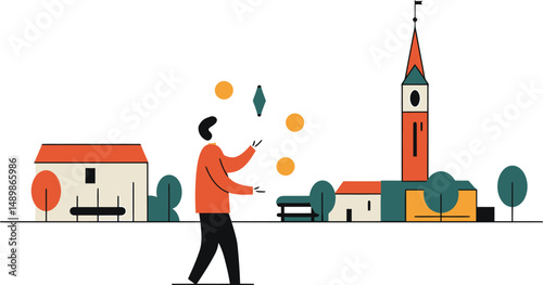 Minimalist Juggler in Town Square