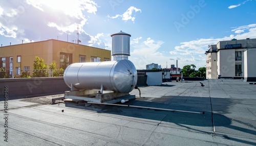 Rooftop Water Tank or Reservoir on Building Under Blue Sky