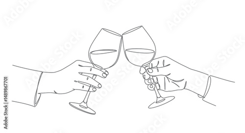 One Line Art Clinking Wine Glasses