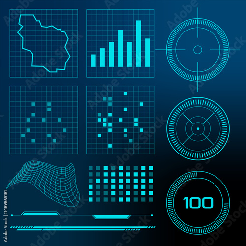 Futuristic HUD UI Elements for Digital Display and Interface Design