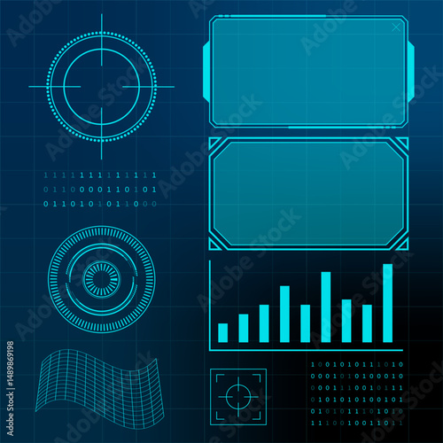 Futuristic HUD UI Elements for Digital Display and Interface Design