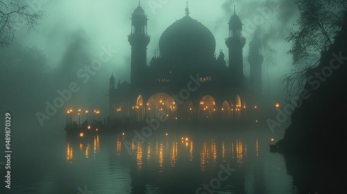 Enigmatic Mosque in Misty Waters