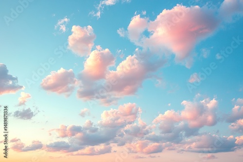 Rosy clouds float across a pastel sky