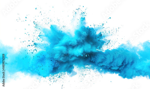 blue,Vibrant Cyan Explosion: Abstract Commercial Background with Festive Powder Burst. Creative Pattern for Industrial Printing, Poster Design, and Marketing. Dynamic Color Splash Isolated on White fo