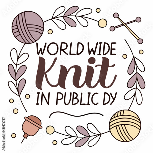 WORLD WIDE KNIT IN PUBLIC DAY vector illustration
