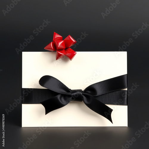 Elegant gift Card wrapped with teal ribbon ready for celebration or special occasion