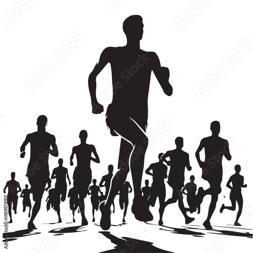 Marathon Silhouette line art vector illustration on white background