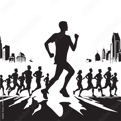 Marathon Silhouette line art vector illustration on white background