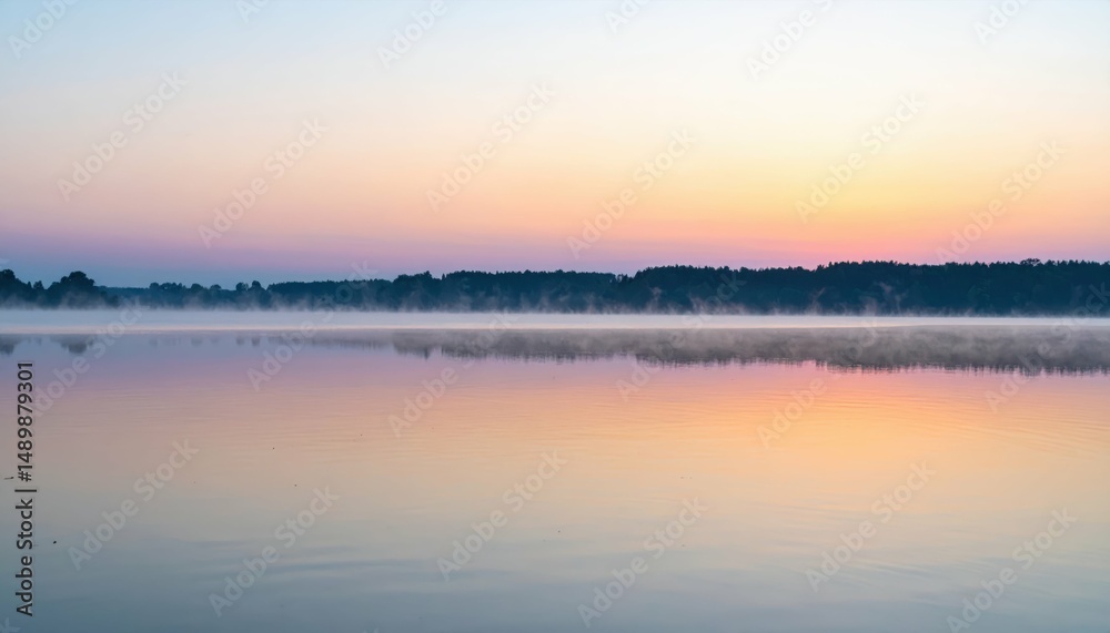 Obraz premium Serene Lake at Sunrise with Mist and Soft Pastel Colors