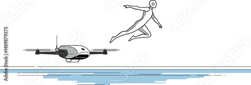 Drone Operator Over Lake - Minimalist Vector