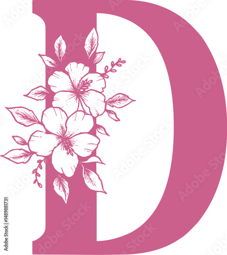 Decorative pink letter D with floral design