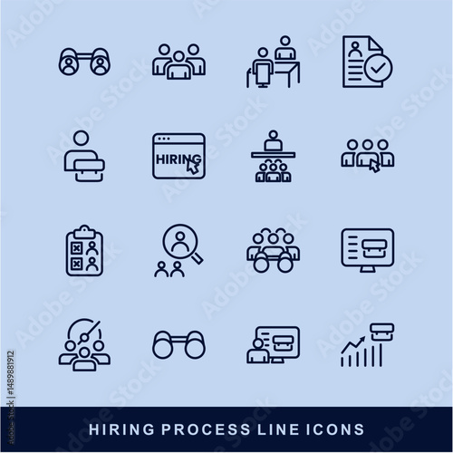 Hiring Process Line Icons. Recruitment, Job Application, Interview, Candidate Selection Vector Set
