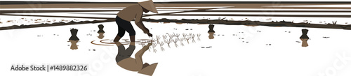 Minimalist Rice Planting Vector