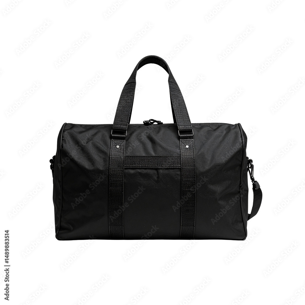 Stylish black travel duffle bag isolated on gym dark on transparent background Stylish black travel duffle bag isolated on gym dark on transparent background